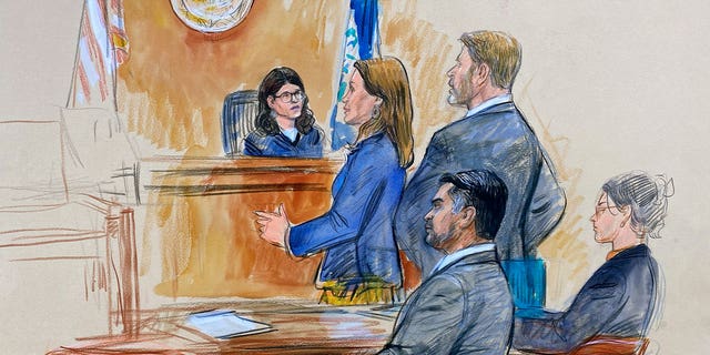 sketch of a judge presiding over trial