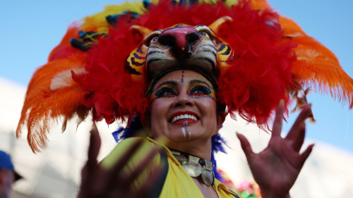 Soccer Football - FIFA Women's World Cup Australia and New Zealand 2023 - Round of 16 - Colombia v Jamaica - Melbourne Rectangular Stadium, Melbourne, Australia - August 8, 2023 Colombia fan outside the stadium before the match REUTERS/Asanka Brendon Ratnayake