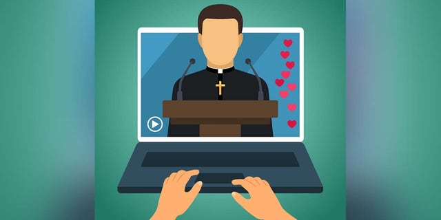 Stock image shows animation of a priest on computer screen