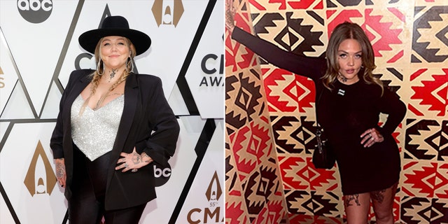 side by side photos of Elle King before and after weight loss
