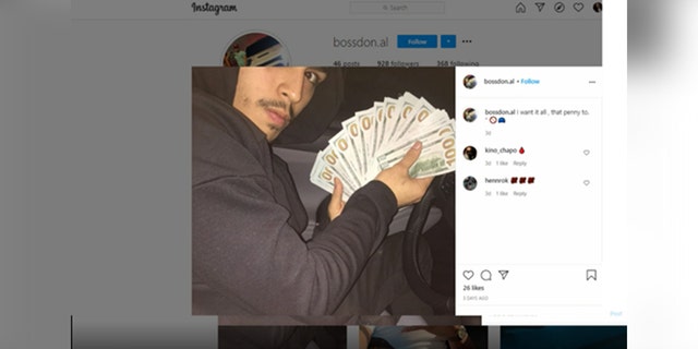 Screenshot of a man holding a large quantity of $100 bills.
