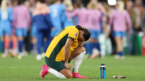 Sam Kerr looked distraught after the semifinal defeat. 
