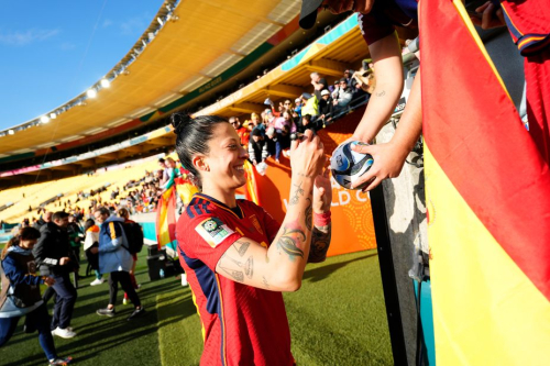Spain's Jennifer Hermoso celebrates the victory over the Netherlands.