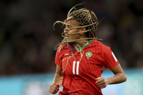 Morocco's Fatima Tagnaout runs during the match against Germany.