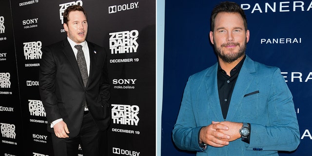 Splitscreen of Chris Pratt before and after weight loss
