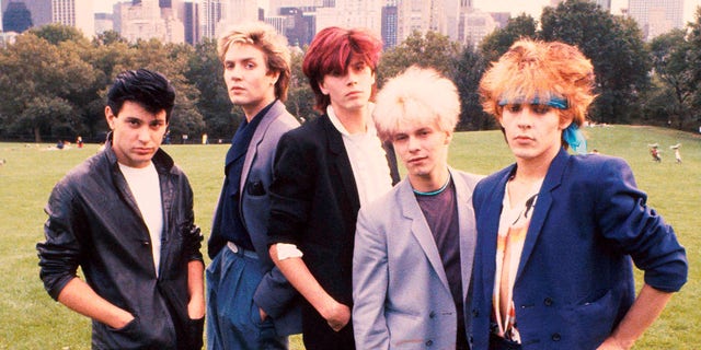 Duran Duran members drummer Roger Taylor, singer Simon Le Bon, bassist John Taylor, guitarist Andy Taylor and keyboard player Nick Rhodes