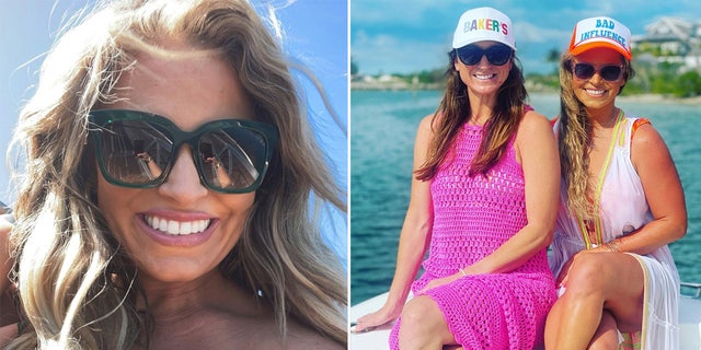 Georgia woman shown in tropical water posing with friend wearing hat that reads 'bad influence.'