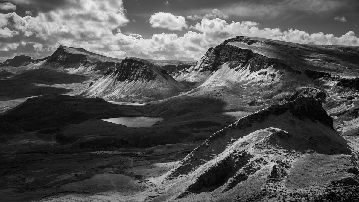 A black-and-white landscape image, taken with an infrared converted camera