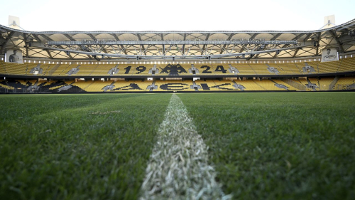 General view of OPAP Arena before training session of Dinamo Zagreb, in Athens, Greece, on August 7, 2023. ahead of third qualifying round of the UEFA Champions League between AEK and Dinamo Zagreb. Photo: Marko Lukunic/PIXSELL/Sipa USA(Sipa via AP Images)