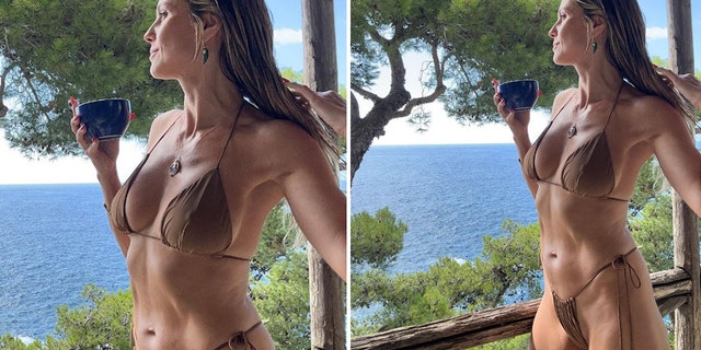Heidi Klum bares her abs in tiny bikini while on holiday