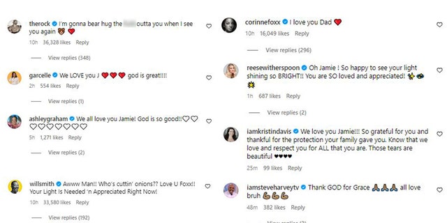 Will Smith, Reese Witherspoon, The Rock comment on Jamie Foxx's Instagram post