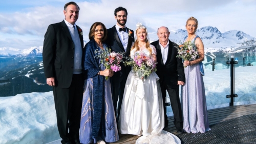 Jamie MoCrazy pictured celebrating her wedding to husband, Reggie, with family. 