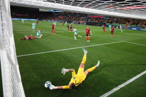 Canadian goalkeeper Kailen Sheridan makes a save against Australia. Canada was eliminated because of the loss and Nigeria's goalless draw against Ireland.