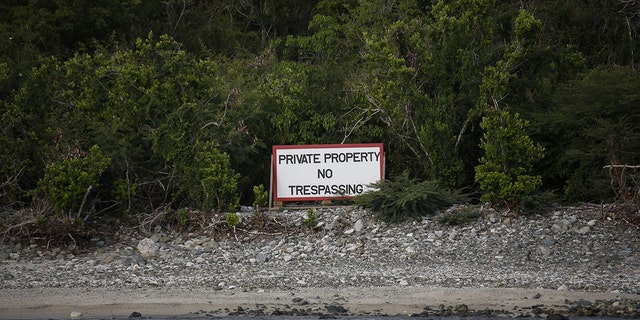 A private property sign displayed on Jeffrey Epsteins private island