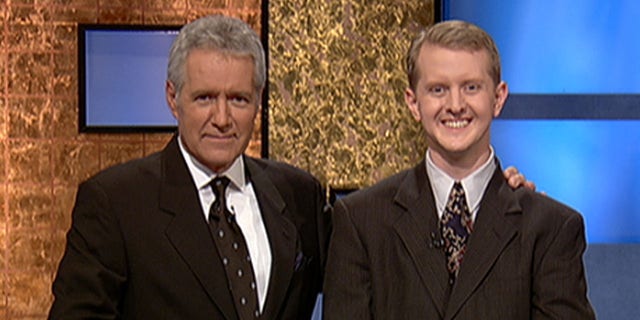 A photo of Alex Trebek and Ken Jennings