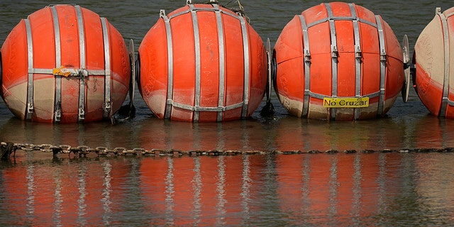 A close view of the floating barrier