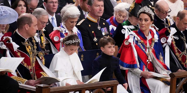 The Prince of Wales, Princess Charlotte, Prince Louis, Princess of Wales, the Duke and Duchess of Edinburgh at the coronation ceremony