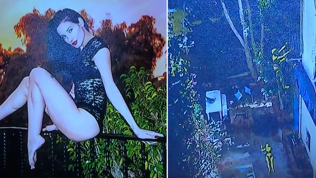 Photo of woman in lace bodysuit next to image of simulation.