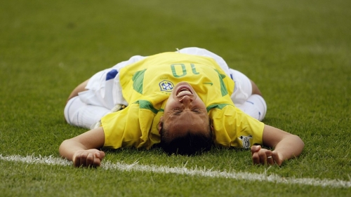 FOXBORO, MA - OCTOBER 1:  Forward Marta #10 of Brazil screams after being fouled and awarded a penalty kick against Sweden during the FIFA Women's World Cup quarterfinal match at Gillette Stadium on October 1, 2003 in Foxboro, Massachusetts. Marta converted the kick to tie the game.  Sweden defeated Brazil 2-1.  (Photo by Doug Pensinger/Getty Images)