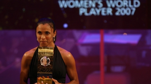 Brazil's Marta with her FIFA Womens World Player of the Year award  (Photo by John Walton - PA Images via Getty Images)