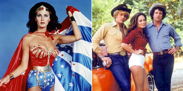 A side-by-side photo of Wonder Woman and the cast of Dukes of Hazzard