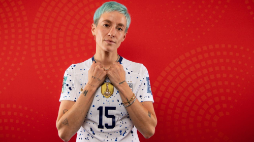 AUCKLAND, NEW ZEALAND - JULY 17: Megan Rapinoe of USA poses for a portrait during the official FIFA Women's World Cup Australia & New Zealand 2023 portrait session at  on July 17, 2023 in Auckland, New Zealand. (Photo by Hannah Peters - FIFA/FIFA via Getty Images)