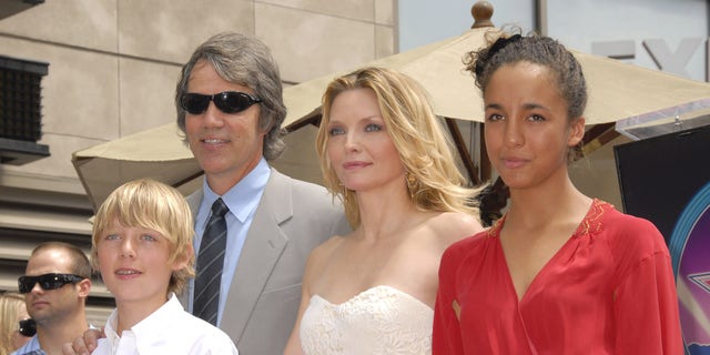 michelle pfeiffer with her husband david e. kelley, son John Henry and daughter Claudia Rose
