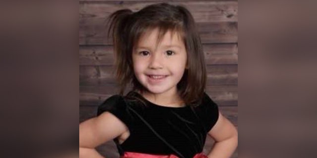 Image of Oakley Carlson when she was 3, in a black dress with pink bow on the dress