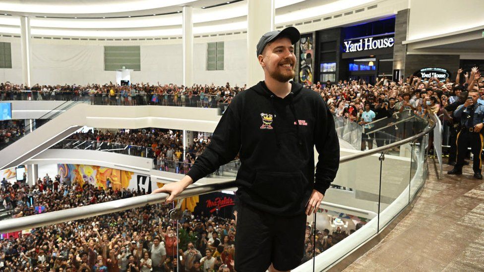 MrBeast in front of a large crowd