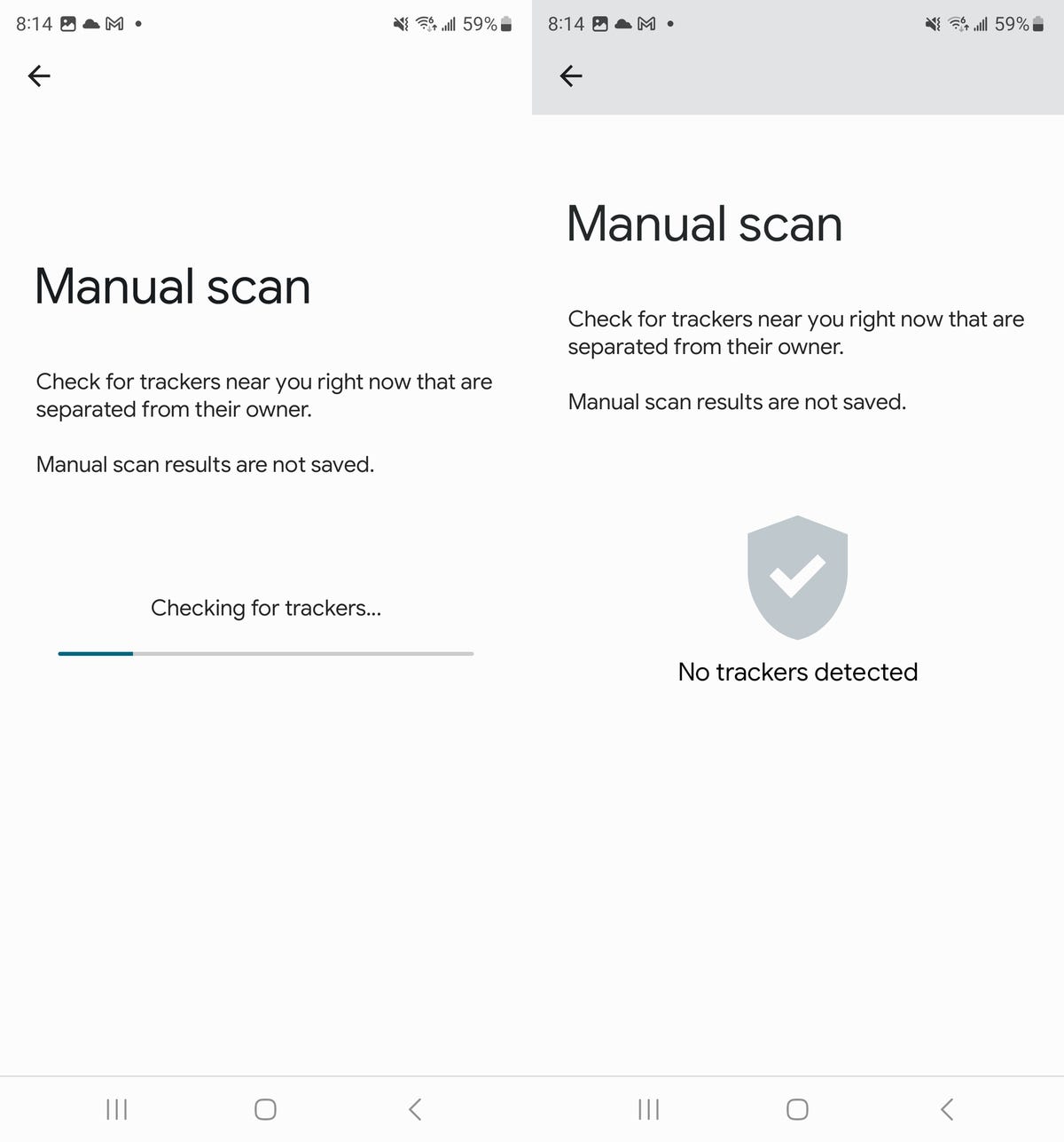 Manual scan feature in the unknown tracker setting on Android