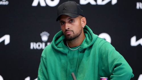 MELBOURNE, AUSTRALIA - JANUARY 14: Nick Kyrgios of Australia speaks during a press conference during a practice session ahead of the 2023 Australian Open at Melbourne Park on January 14, 2023 in Melbourne, Australia. (Photo by Kelly Defina/Getty Images)