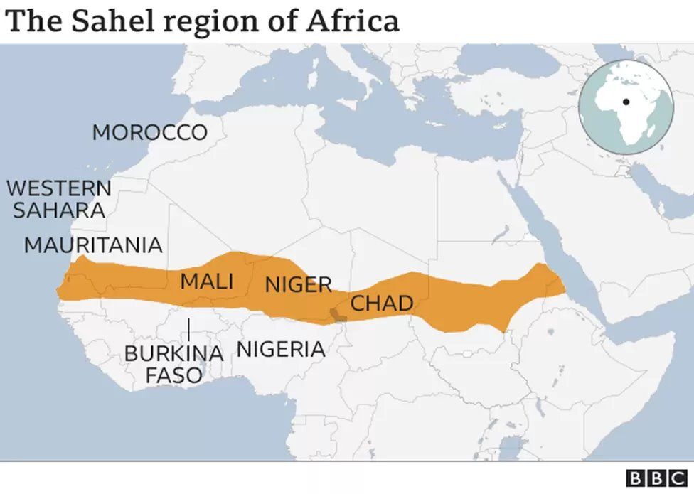 Map showing Sahel region of Africa