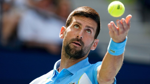 Novak Djokovic, of Serbia, serves to Bernabe Zapata Miralles, of Spain, during the second round of the U.S. Open tennis championships, Wednesday, Aug. 30, 2023, in New York. (AP Photo/John Minchillo)