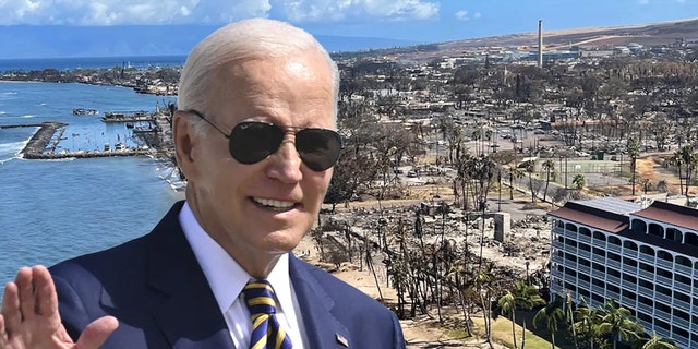 Biden in front of devastated areas in Hawaii