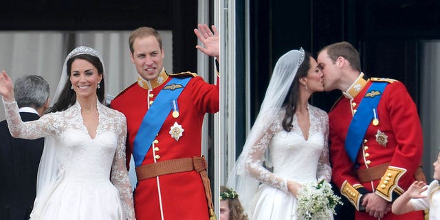 prince william kate middleton waving from balcony after wedding william and kate kissing after wedding