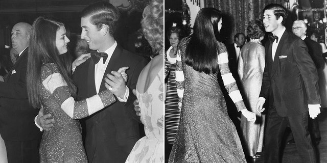 A side-by-side photo of Prince Charles as a young man dancing at Belvoir Castle