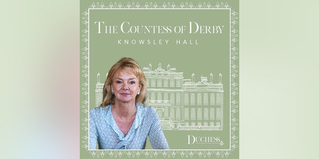 The Countess of Derby wearing a light blue dress