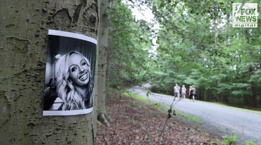 Photos of Rachel Morin placed along the Ma and Pa Trail by her family