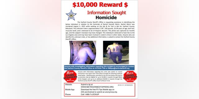 Rachel Morin reward poster with imagees of shirtless suspect