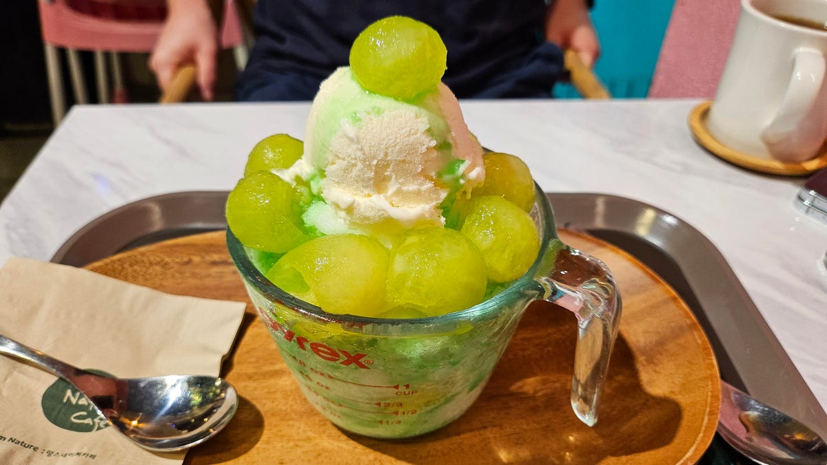 A photo of vanilla ice cream and frozen melon taken on the Galaxy Z Flip 5.