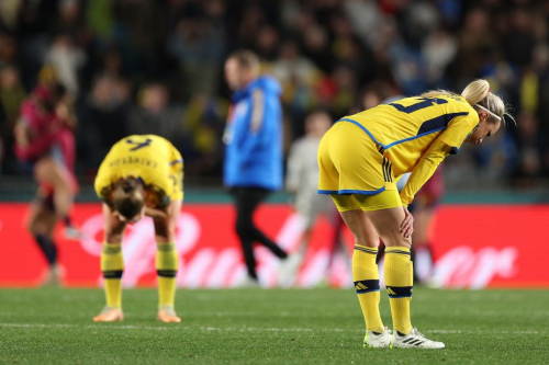 Sweden's Amanda Ilestedt shows dejection after the team's 2-1 defeat. Sweden plays a consolation match on Saturday for third place against the loser of the other semifinal.