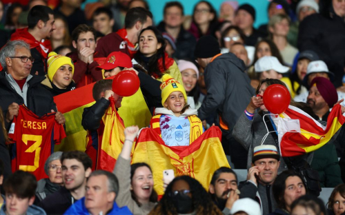 Spain fans inside the stadium before the match at Eden Park in Auckland, New Zealand.