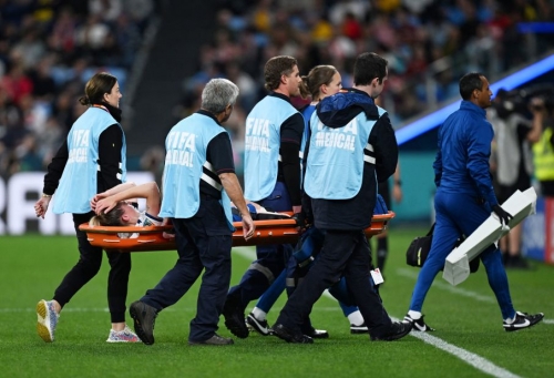England's Keira Walsh is stretchered off after sustaining an injury. Walsh, England's midfield metronome, went down clutching her knee with no other player in her vicinity