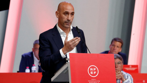 Luis Rubiales speaks at a federation meeting on August 25. 