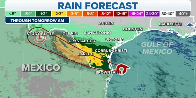 FOX weather graphic showing rain in Mexico and Texas