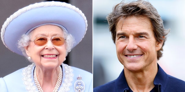 Queen Elizabeth and Tom Cruise smiling during the Platinum Jubilee