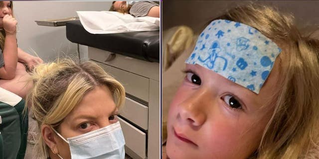 Tori Spelling with her children at urgent care