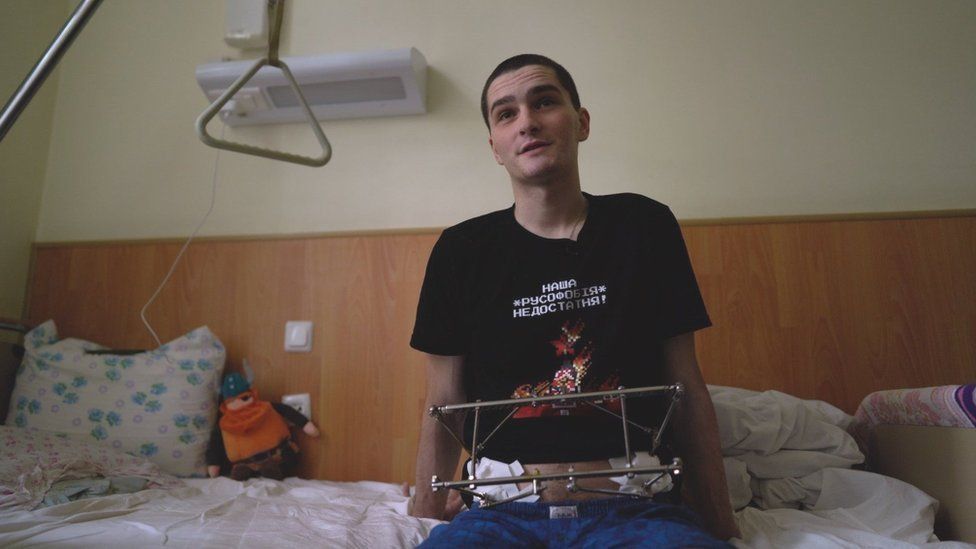 Hlib Stryzhko in a hospital bed