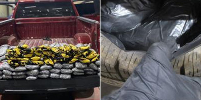 Red truck and spare tire found with narcotics
