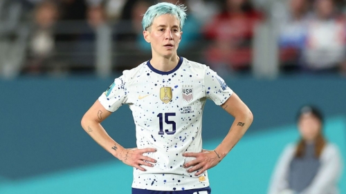 AUCKLAND, NEW ZEALAND - AUGUST 01: Megan Rapinoe of USA is seen during the FIFA Women's World Cup Australia & New Zealand 2023 Group E match between Portugal and USA at Eden Park on August 01, 2023 in Auckland, New Zealand. (Photo by Buda Mendes/Getty Images)